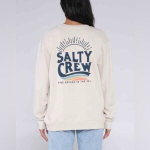 Salty Crew The Wave Crew Sweatshirt Casual Pullover Comfy Off White Size M